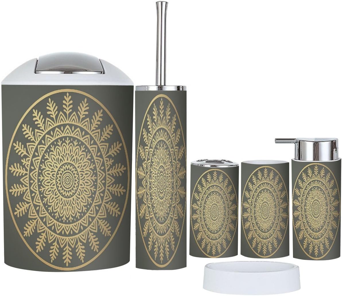 Boho Mandala Decorative Bathroom Accessory Set 6 Piece