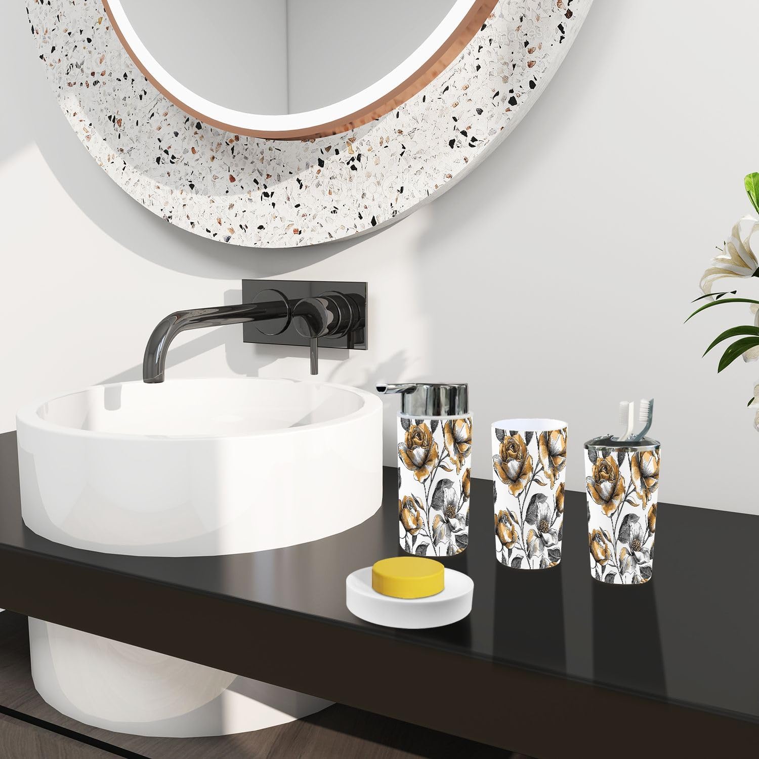 Boho Gold Rose Bathroom Accessory Set 6 Pieces