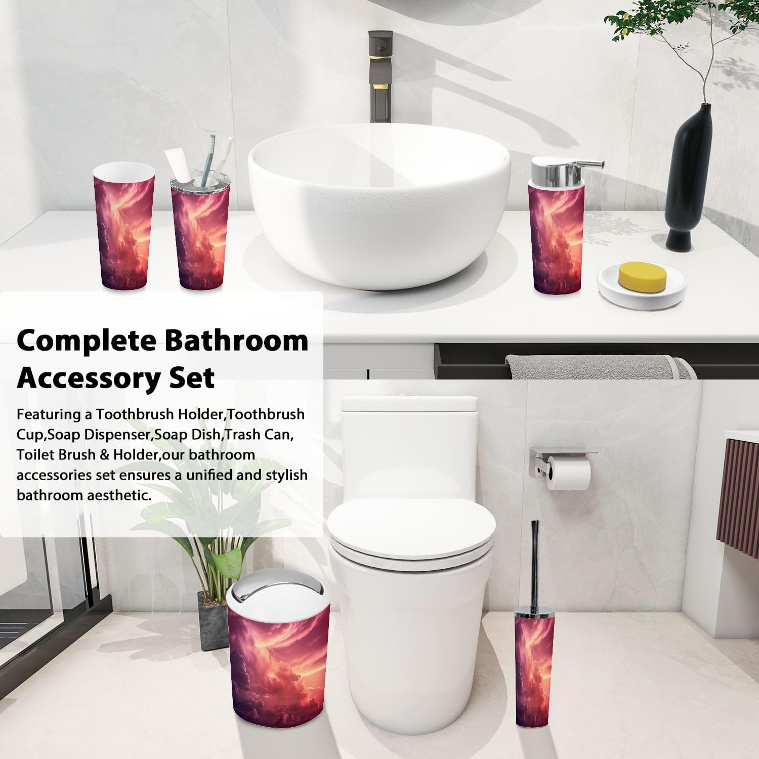 Boho Bathroom Accessory Set 6 Piece 1