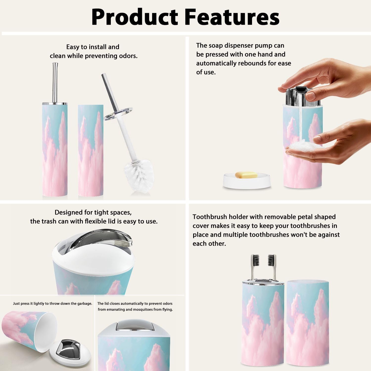 Boho Cloud Series 6 Piece Bathroom Accessory Set
