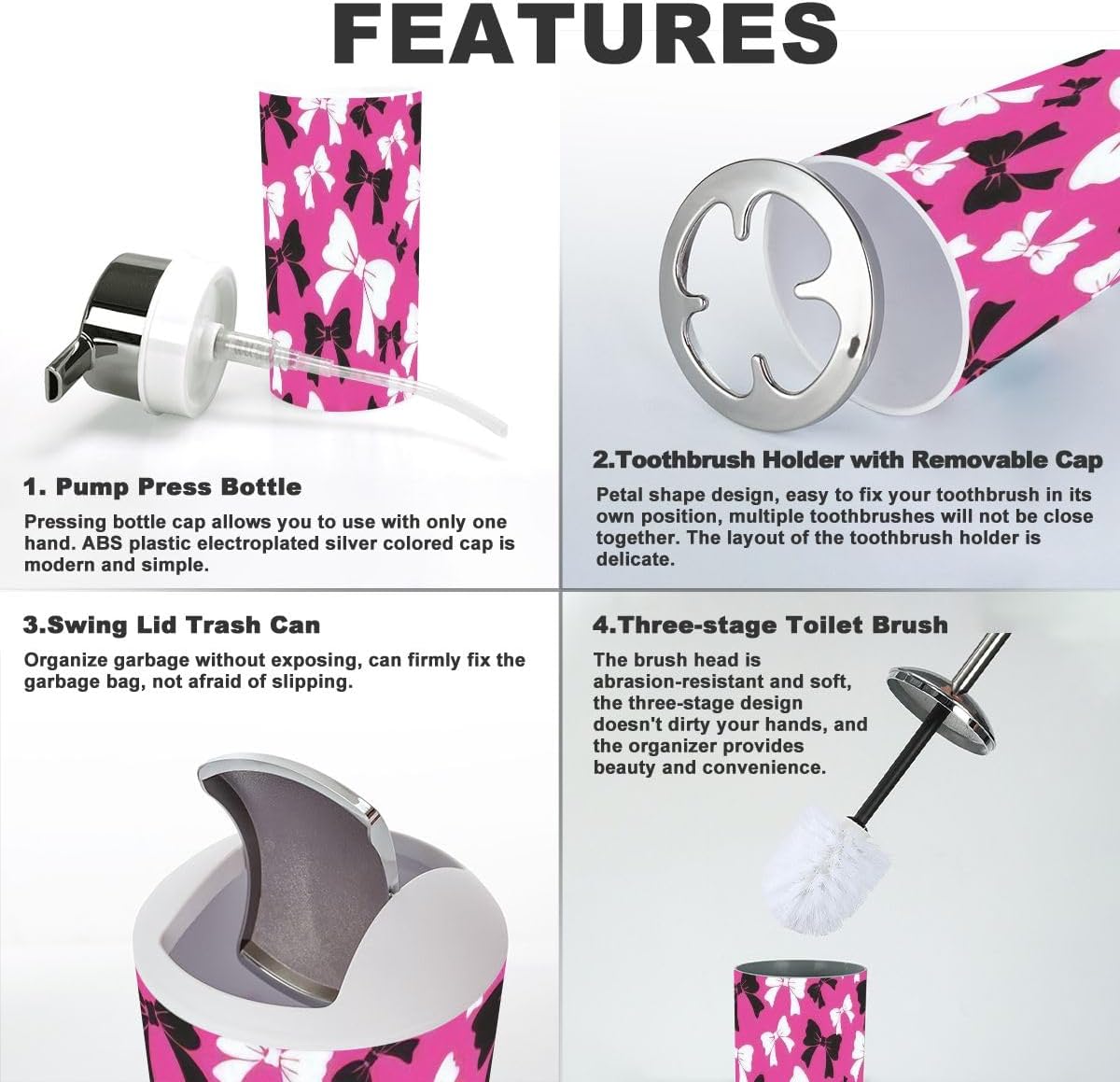 6 Piece Bathroom Accessory Set with Trash Can 1