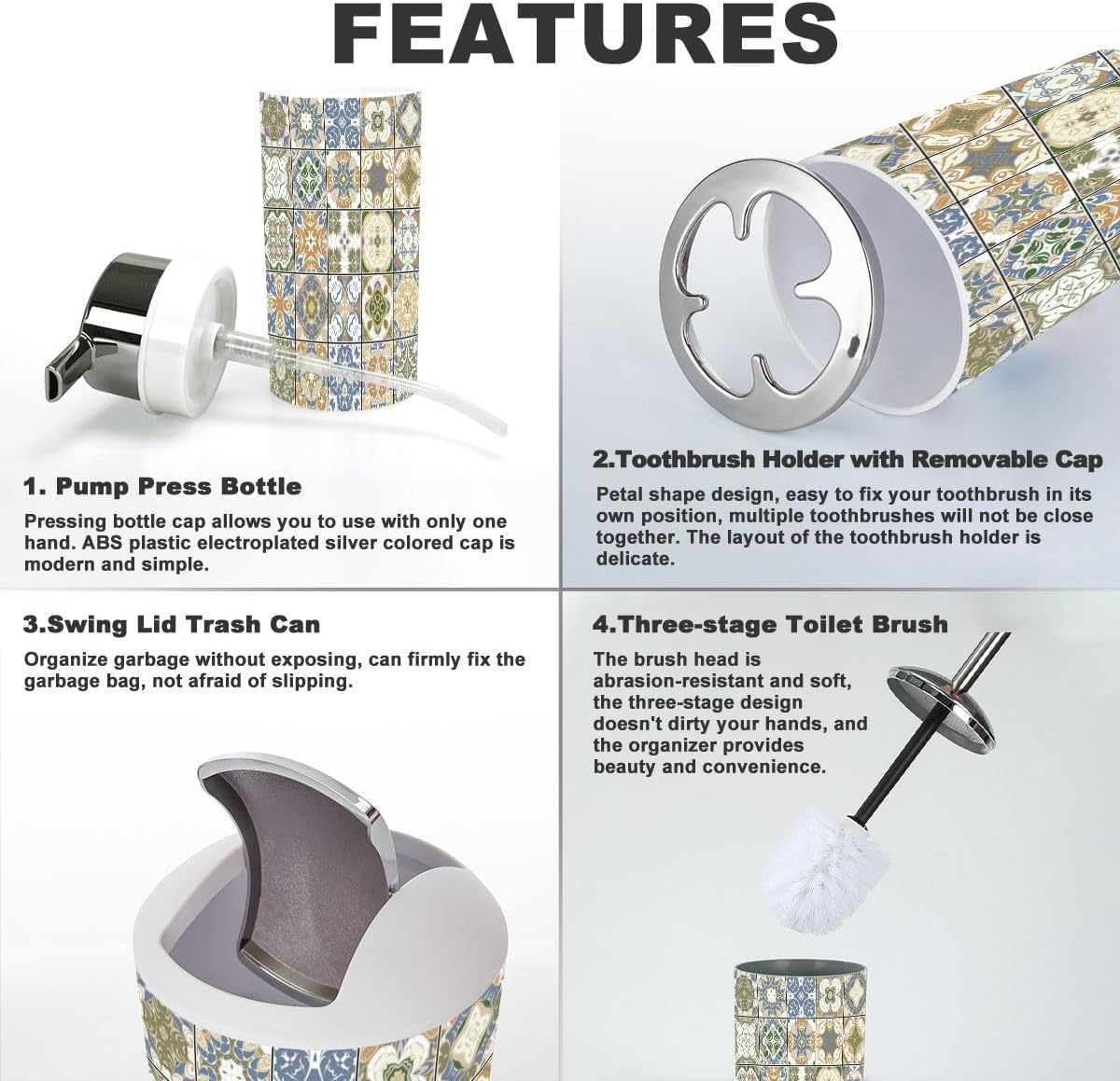 6 Piece Bathroom Accessory Set with Trash Can and Soap Dispenser
