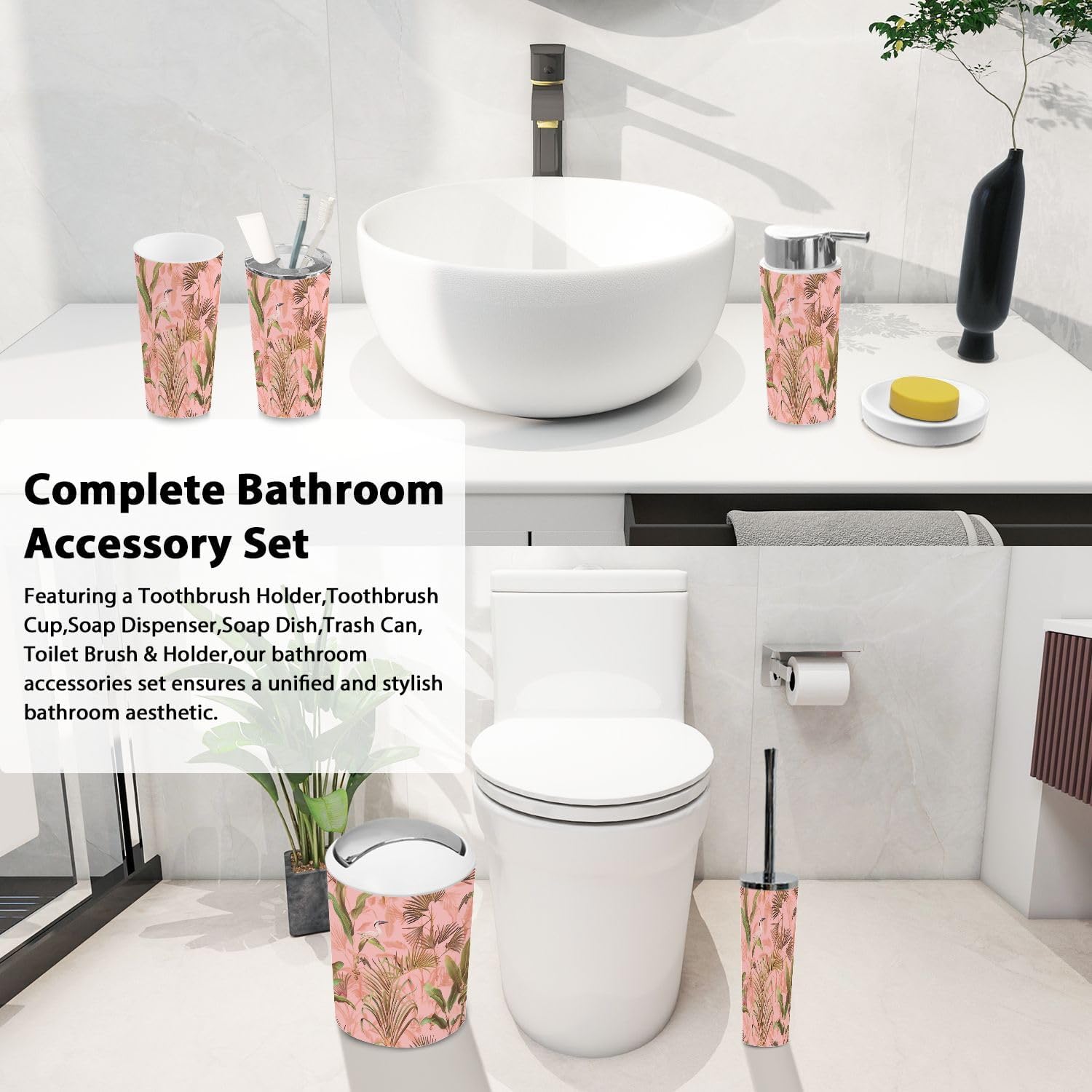 Boho Hawaiian Bathroom Accessory Set 6 Piece