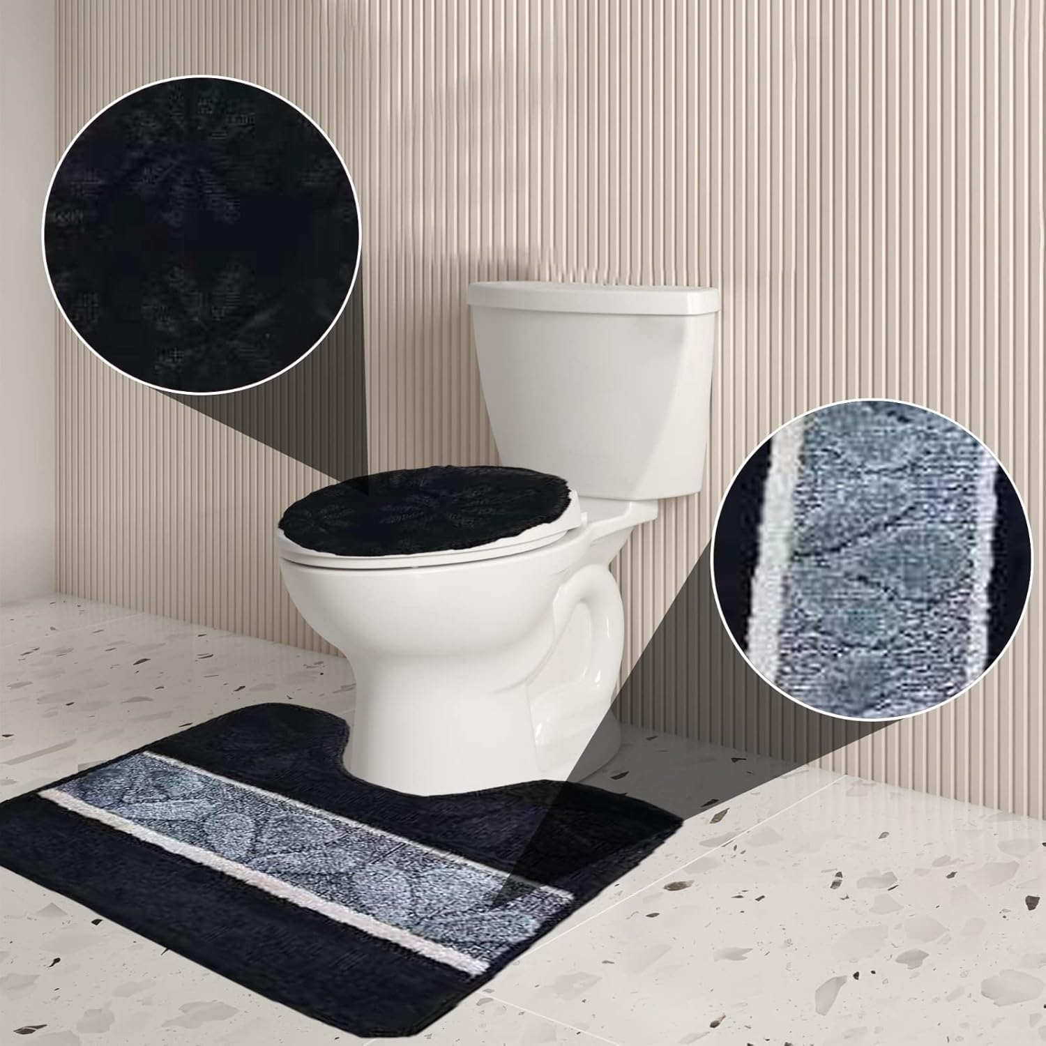 BH Home Linen 3 Pcs Geometric Shaggy Bath Rugs Set