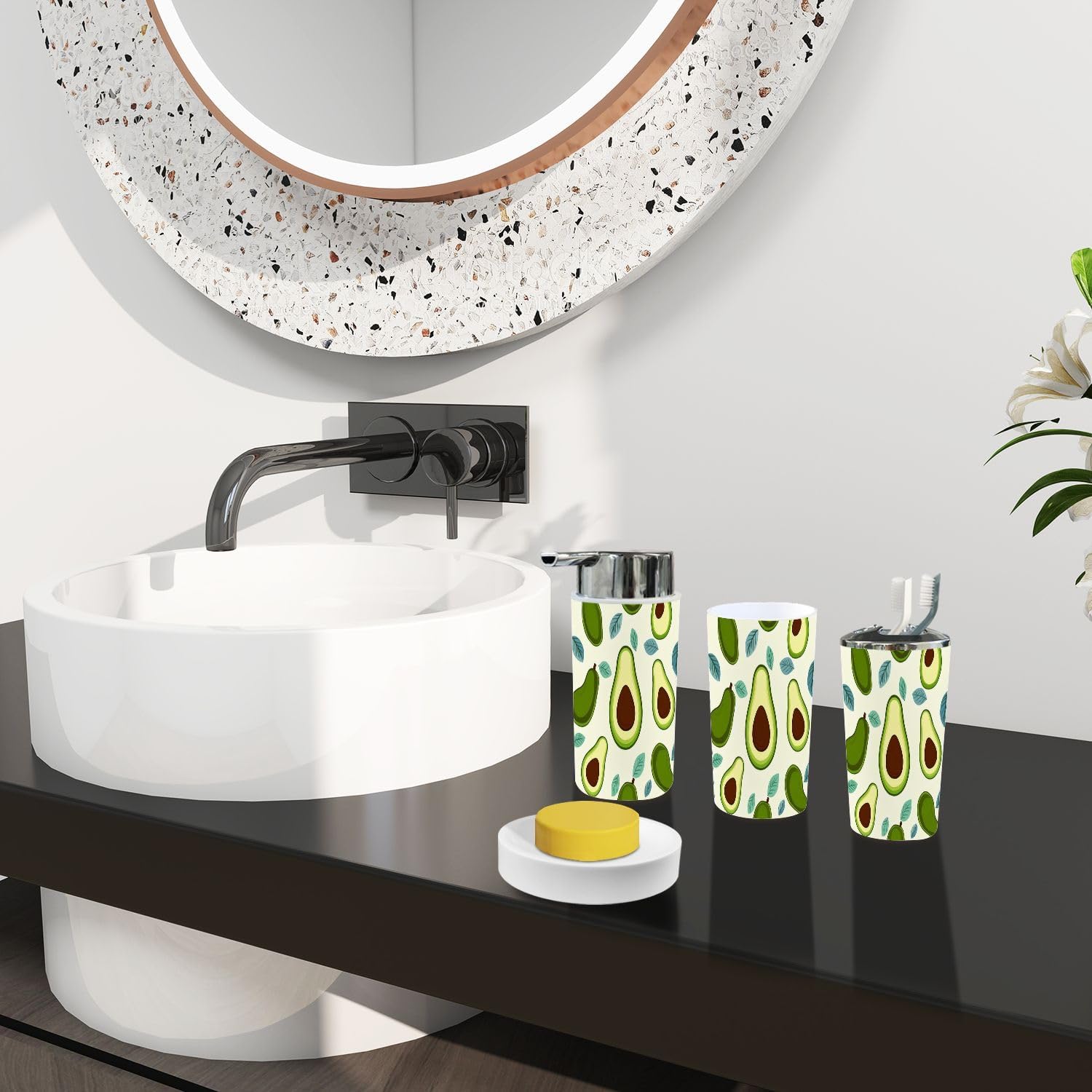 Boho Avocado Bathroom Accessory Set 6 Piece 1