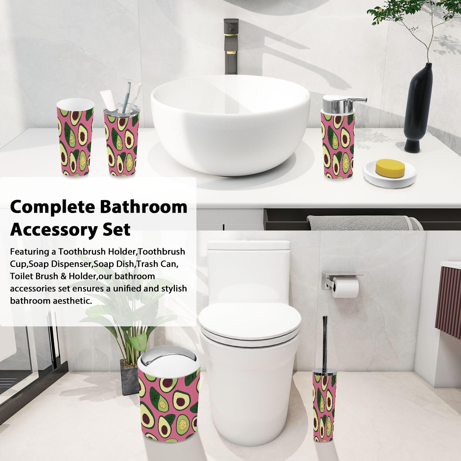 Boho Avocado Bathroom Accessory Set 6 Piece