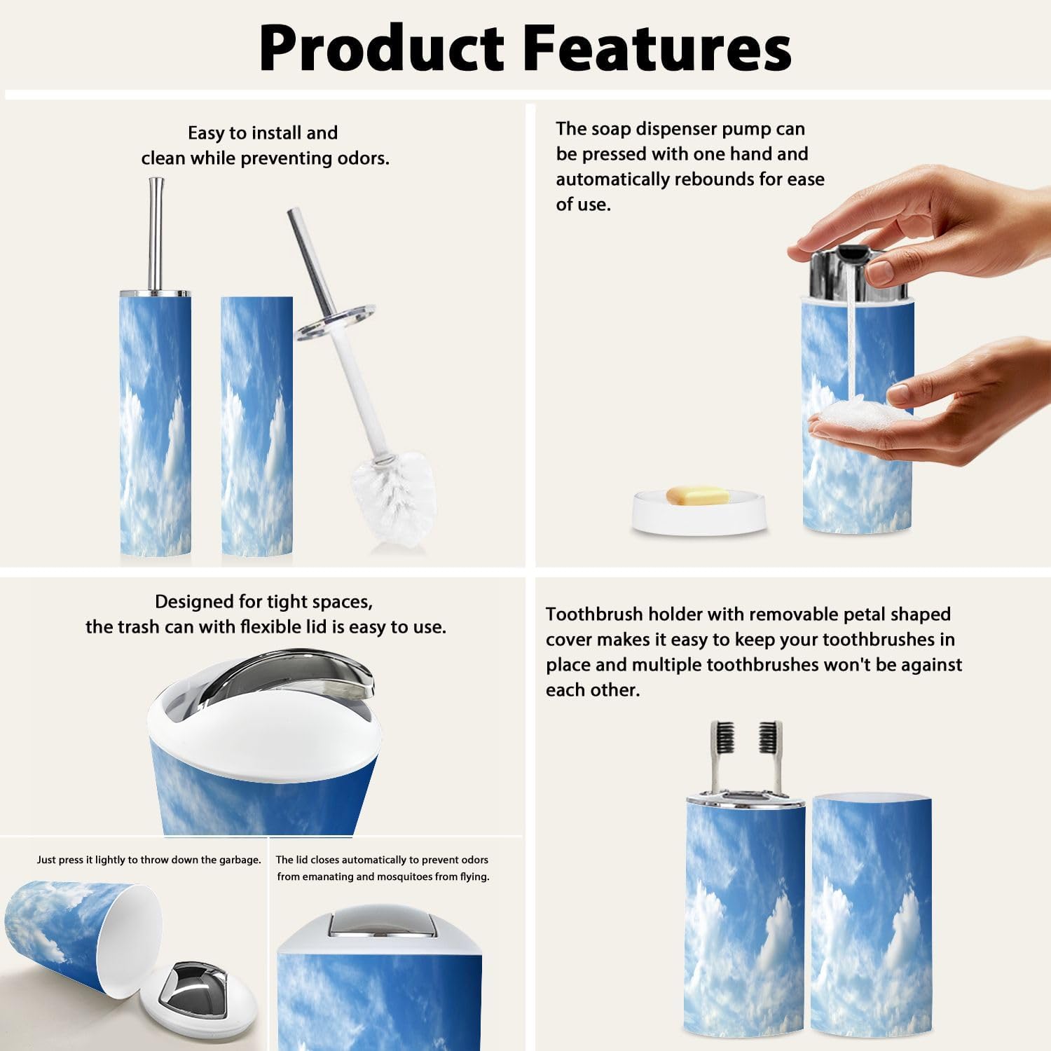 Boho Clouds 6 Piece Bathroom Accessory Set