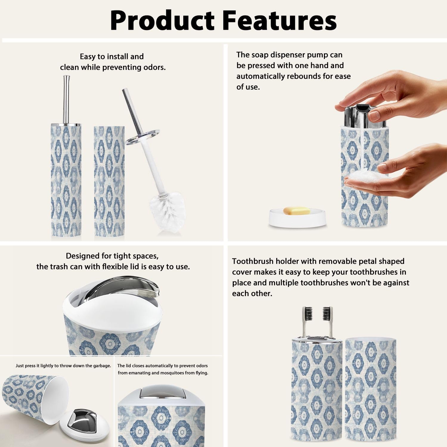 Boho Farmhouse Bathroom Accessory Set 6 Piece
