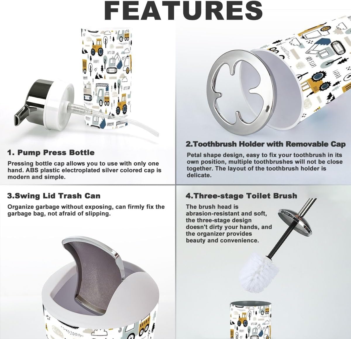 6 Piece Cute Cars Bathroom Accessory Set