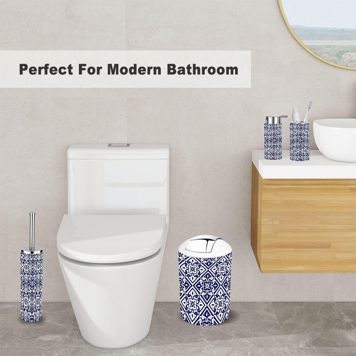 Mexican Tile Pattern 6 Piece Bathroom Accessory Set