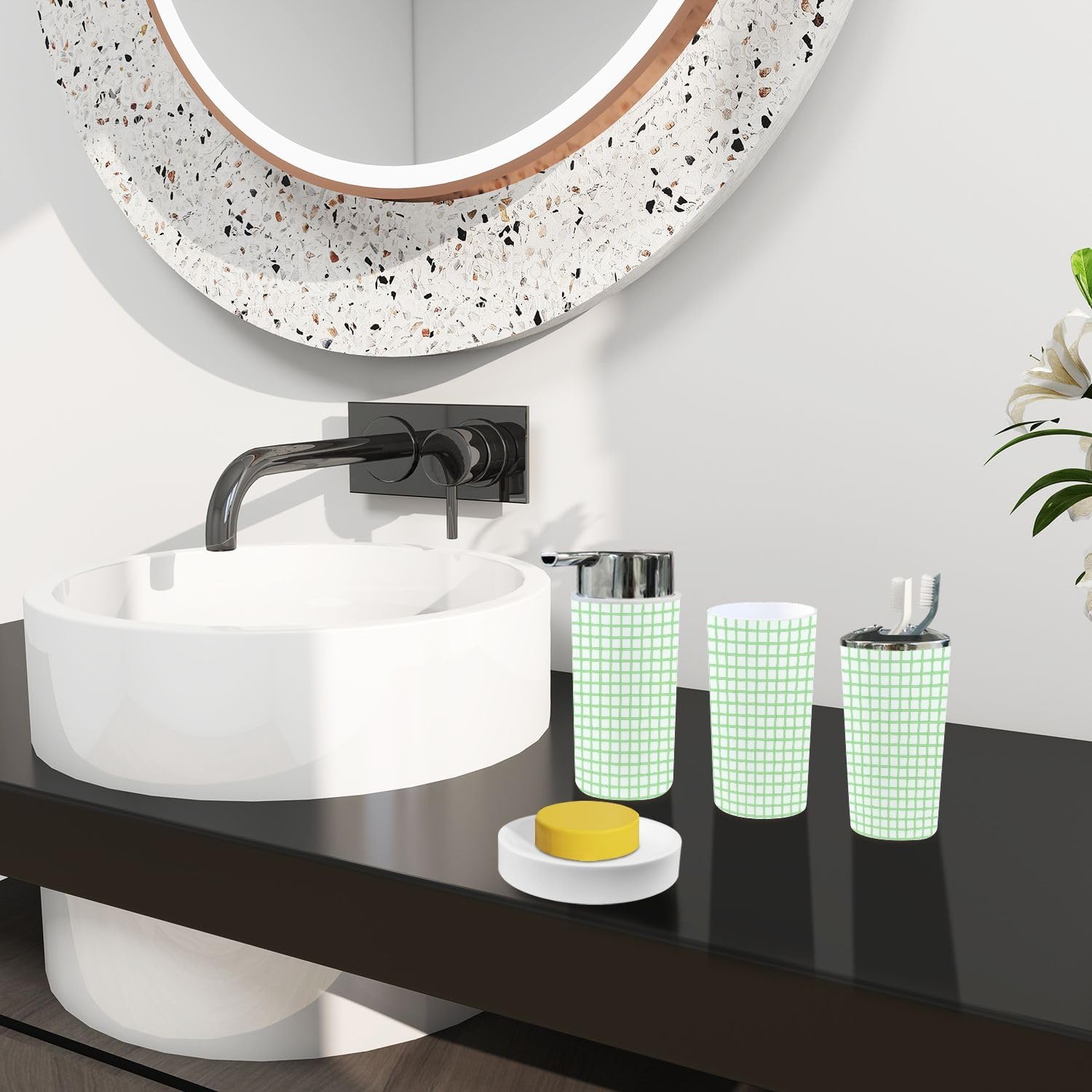 Boho Light Green Bathroom Accessory Set 6 Piece 1