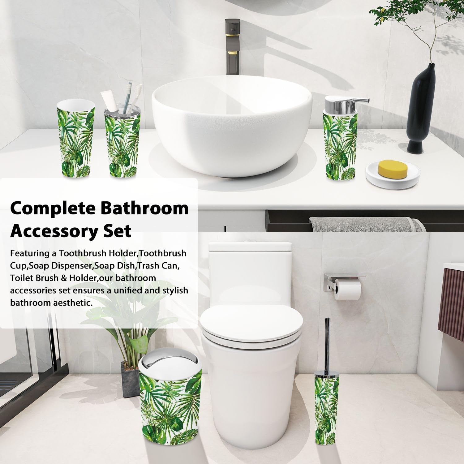 Boho Tropical Bathroom Accessory Set 6 Piece 1