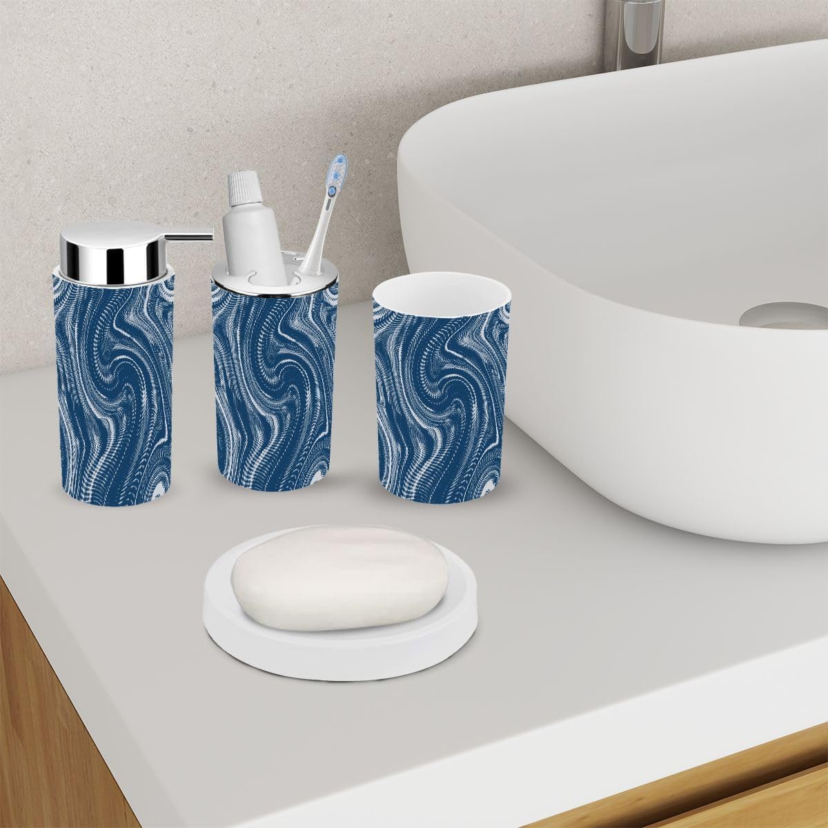 Navy Blue Bathroom Accessory Set 6 Piece