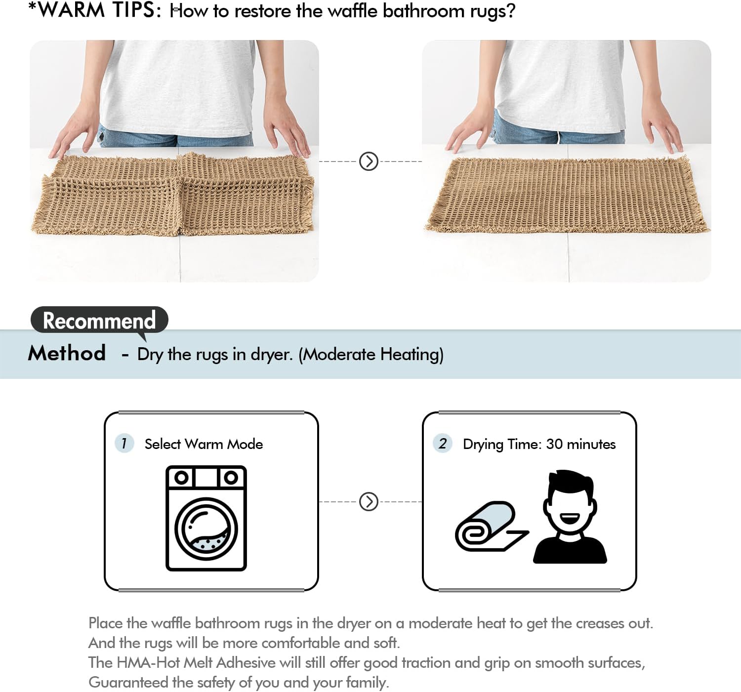 MIULLEE Waffle Bath Mats Set of 2 Extra Soft Non Slip