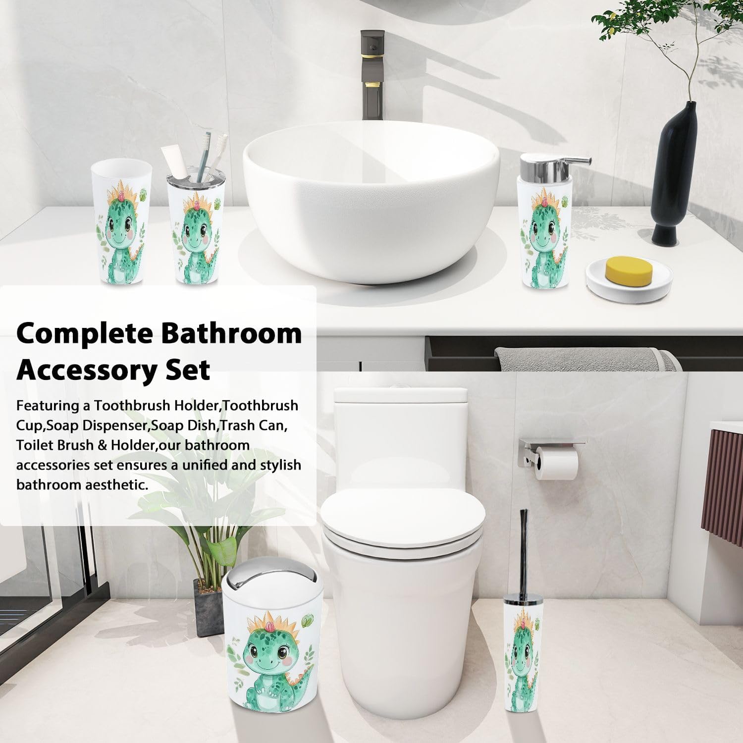 Boho Dinosaur Bathroom Accessory Set 6 Piece