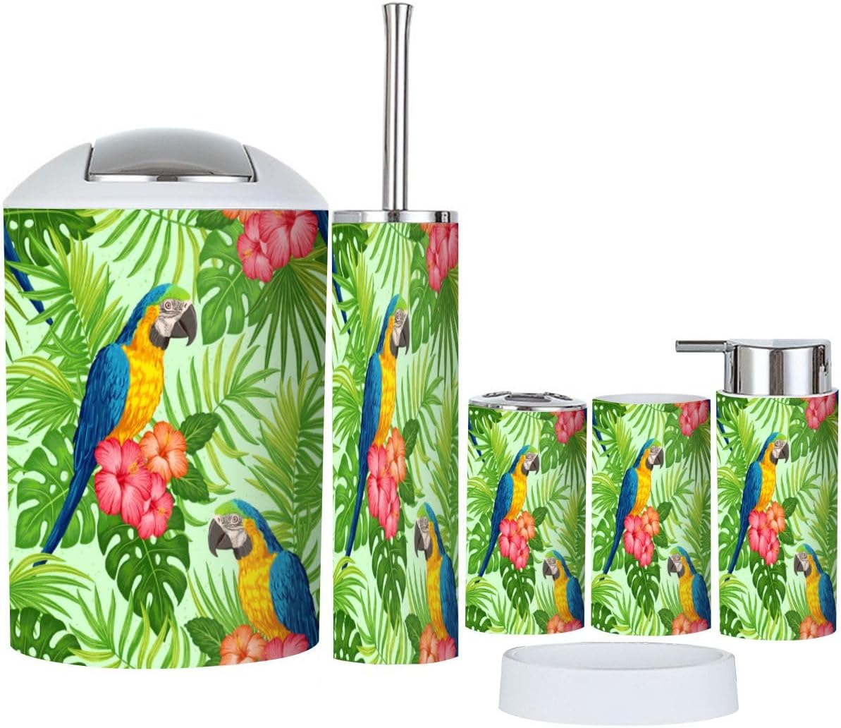 Tropical Floral Pattern Bathroom Accessories Set of 6
