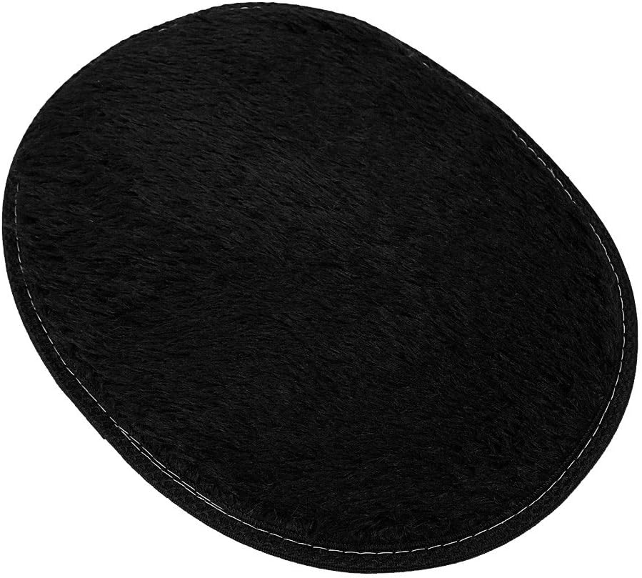 Oval Bath Mat 12x16In Soft Shaggy Chenille Rug Non-Slip Quick Drying Black