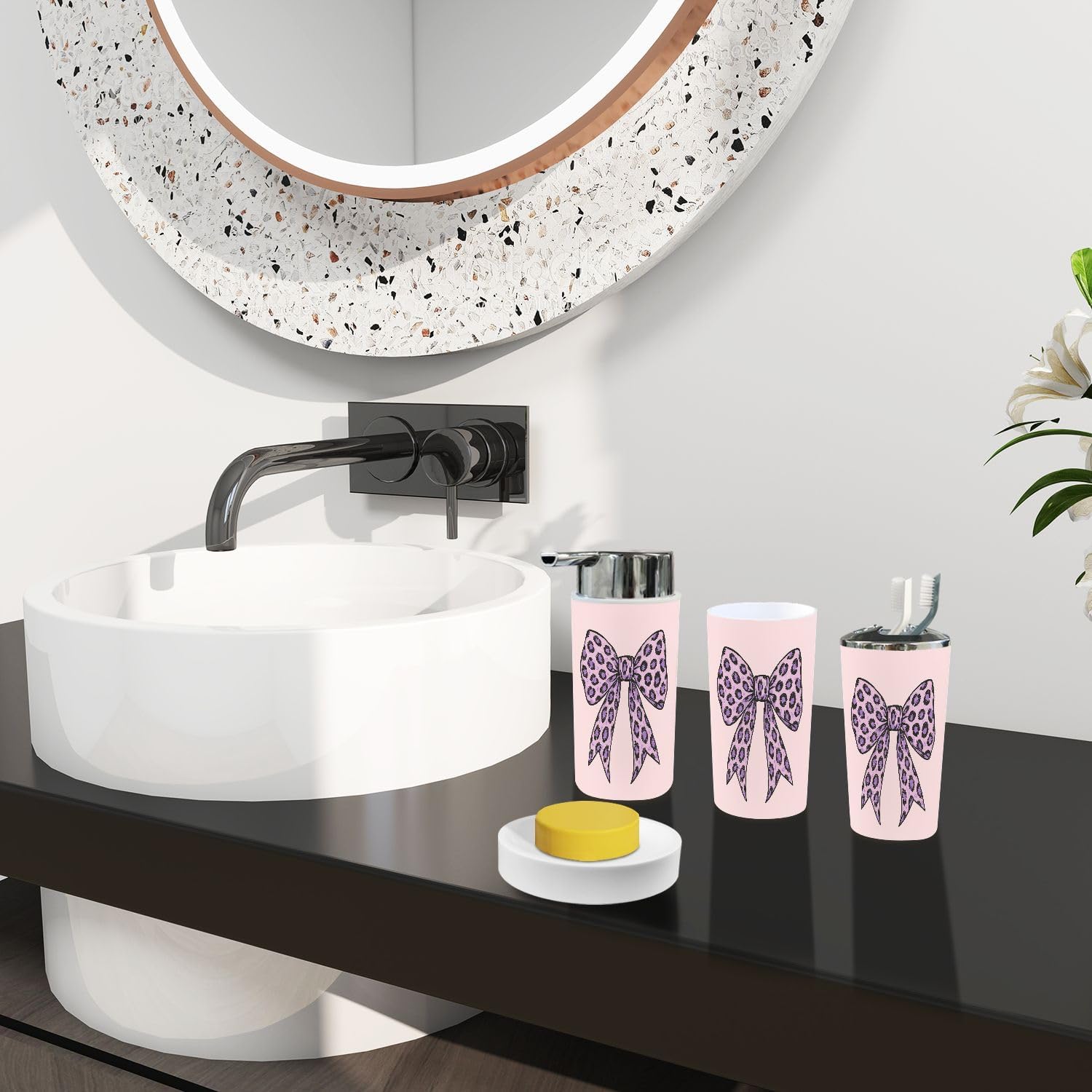Boho Bathroom Accessory Set 6 Piece with Cute Quotes