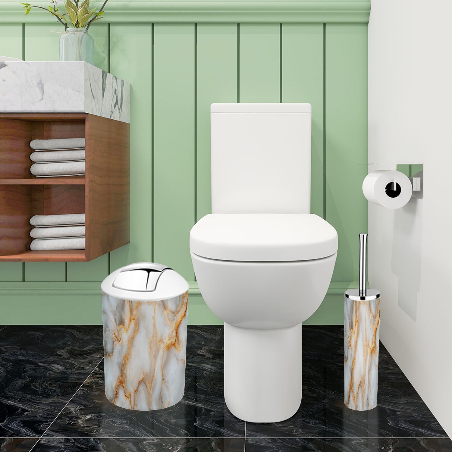 Boho White Marble Bathroom Accessory Set 6 Piece 1