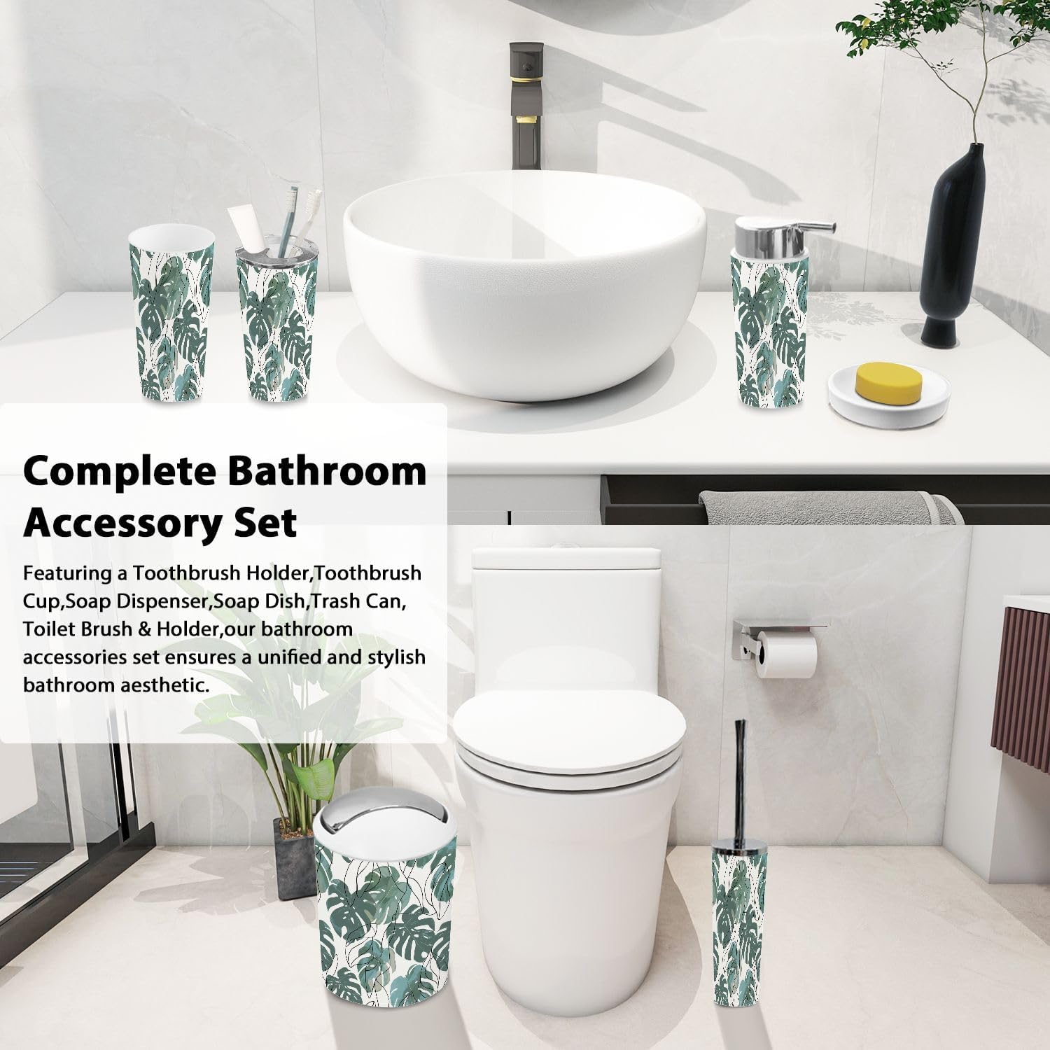 Boho Abstract Minimalist Bathroom Accessory Set of 6