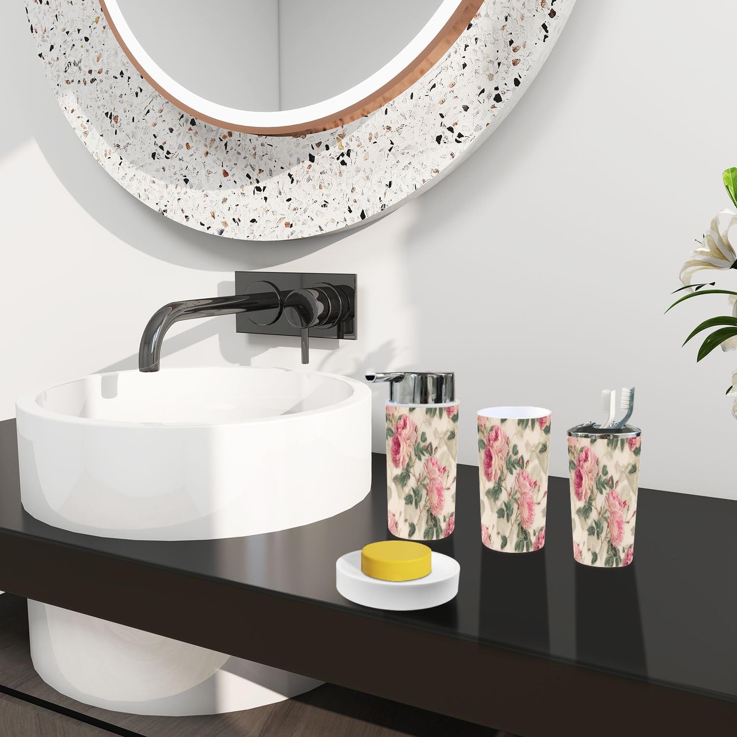 Boho Roses Bathroom Accessory Set 6 Piece 1