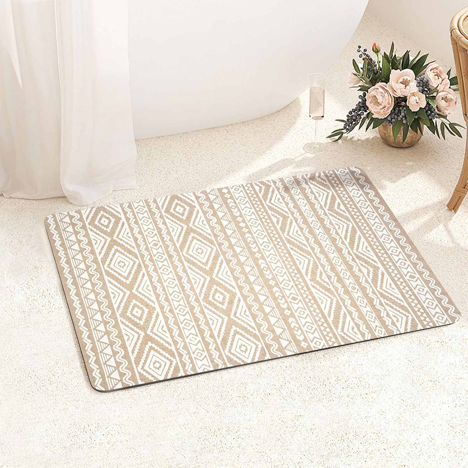 FRESHMINT Boho Bath Mat Non-Slip Quick Dry