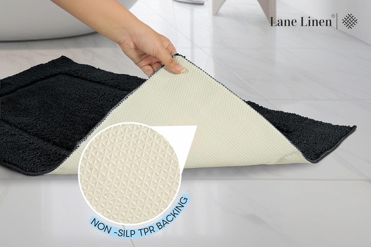 LANE LINEN 20 x 32 Non Slip Bath Mat - Black