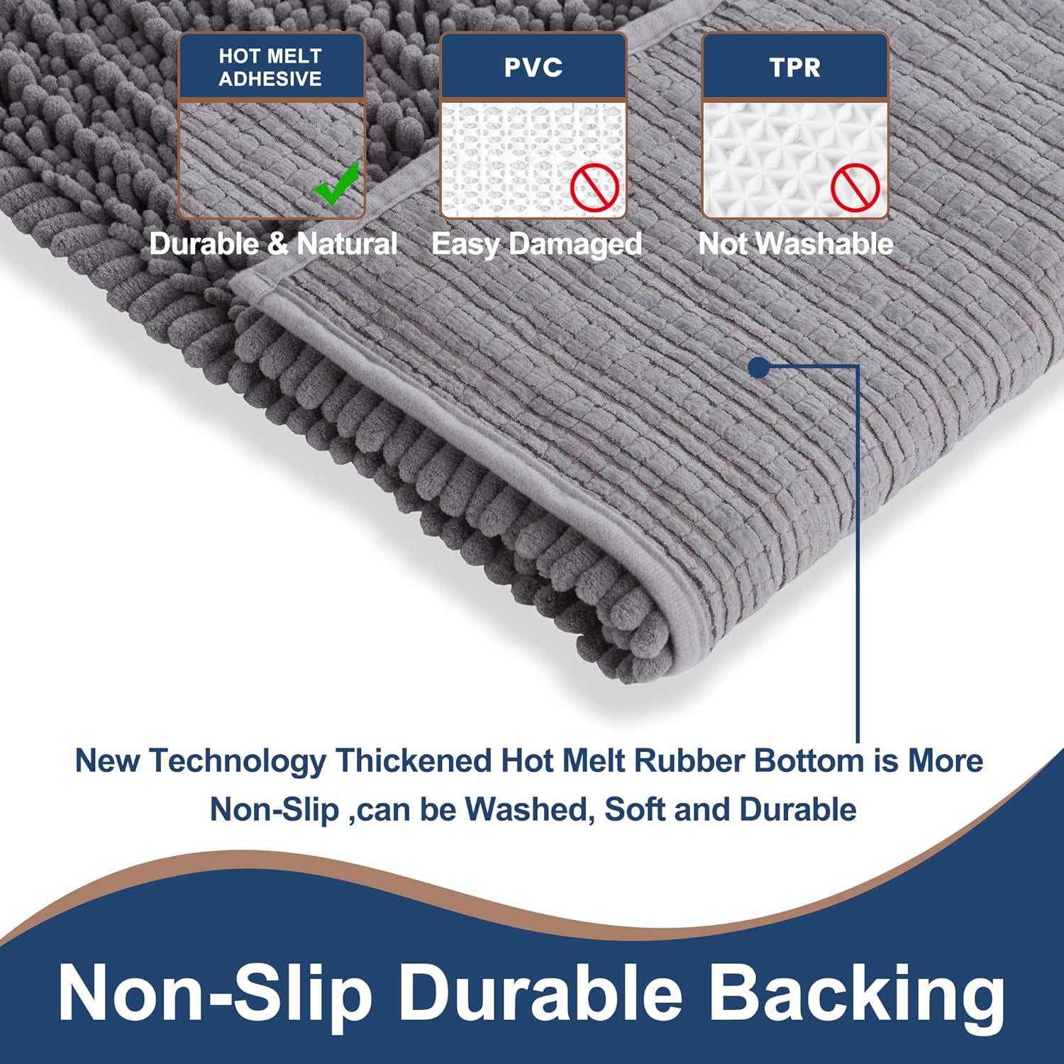FLOLEOPA Soft Plush Microfiber Bath Mat 17x24 Inches Grey