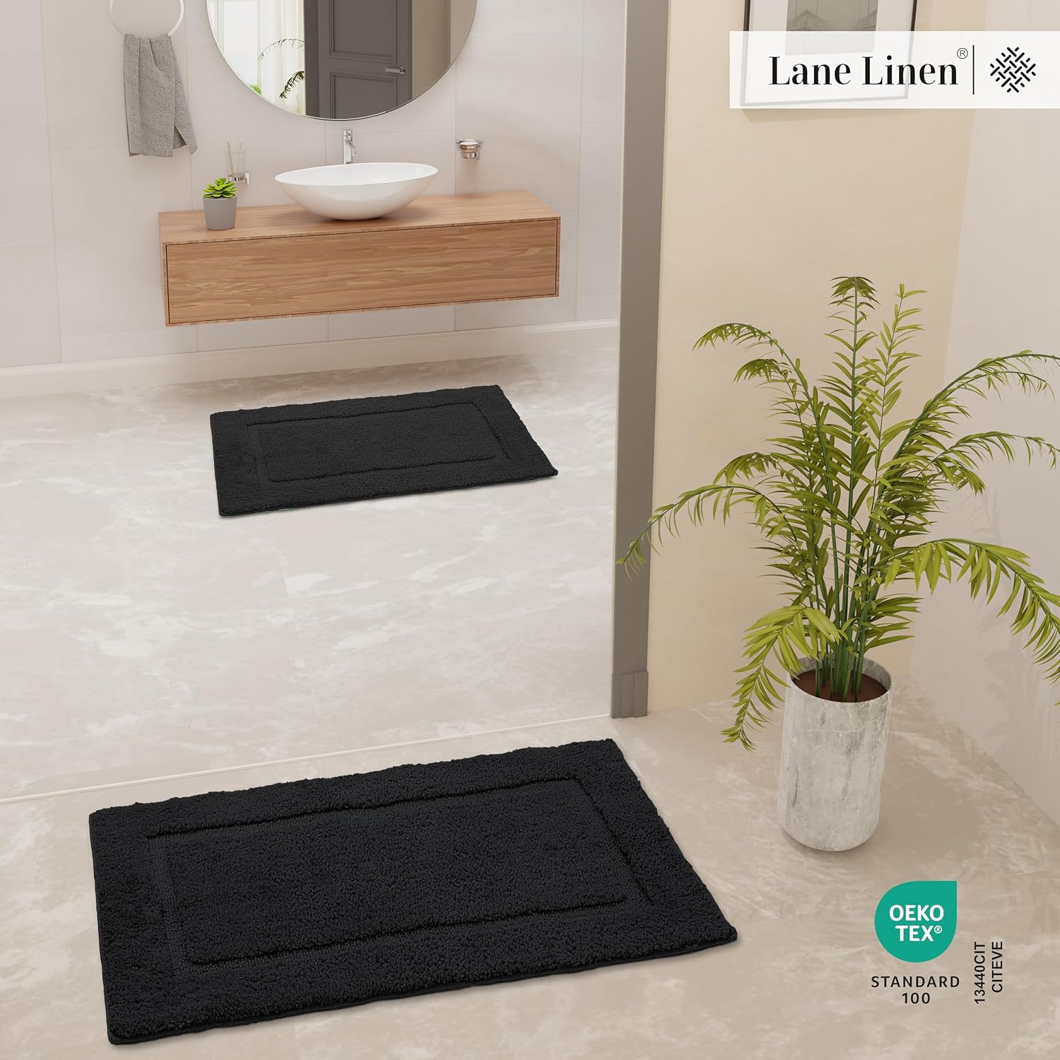 LANE LINEN 20 x 32 Non Slip Bath Mat - Black