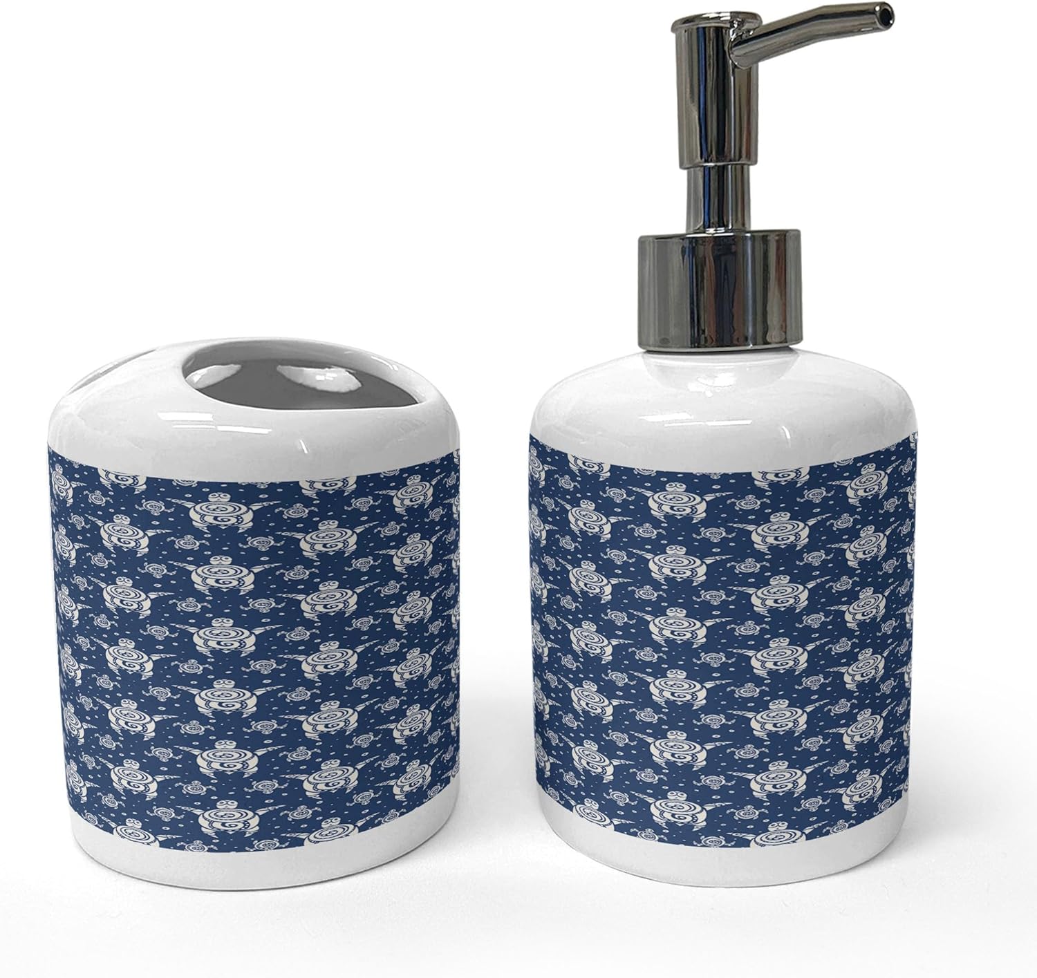 Ambesonne Turtle Soap Dispenser Toothbrush Holder Set