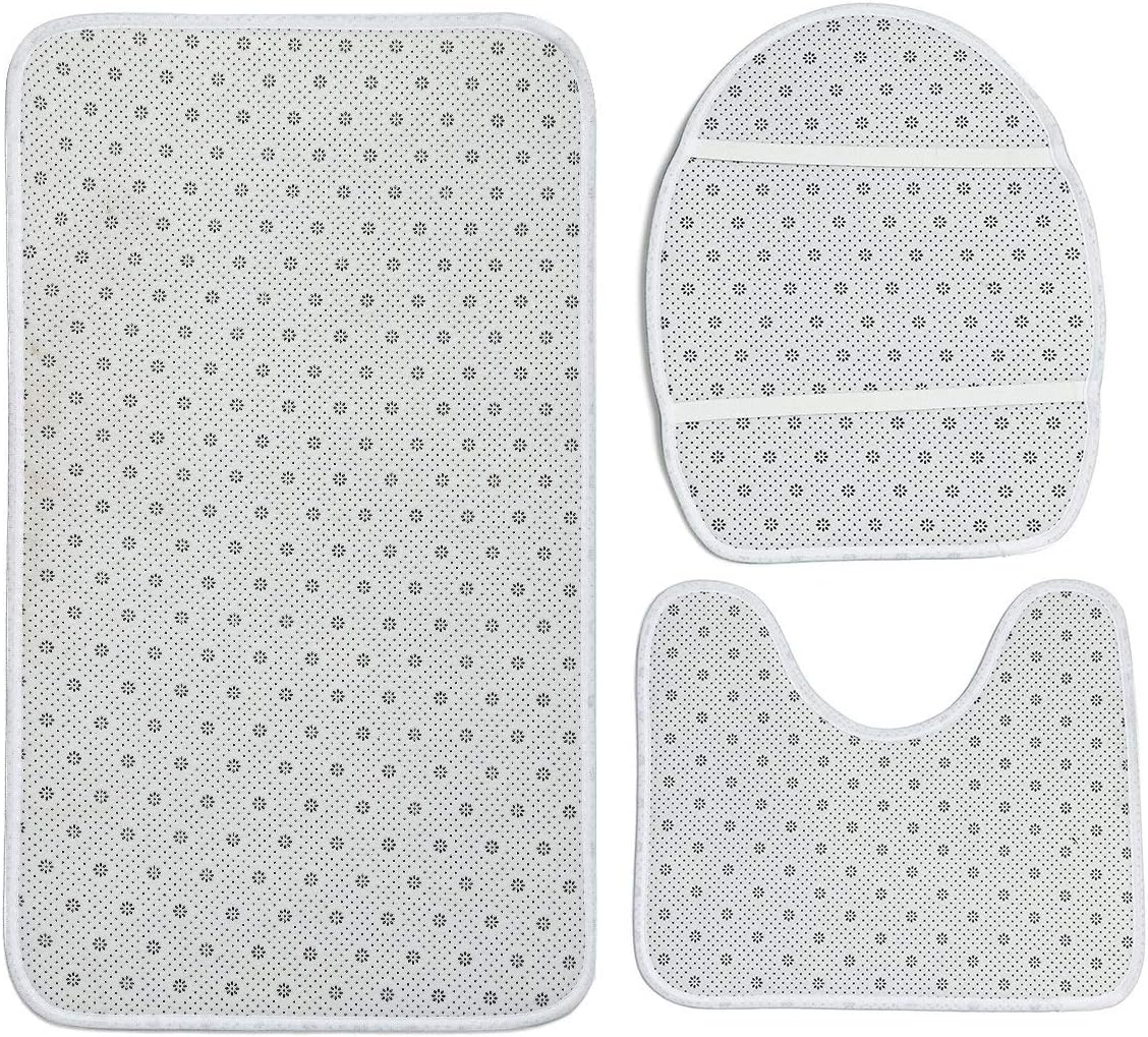 Wotrend Spring 3 Piece Bath Rug Set Modern Floral Linen Texture