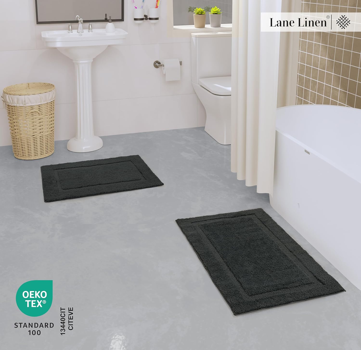 Lane Linen Charcoal Bath Mat Set 2 Pc