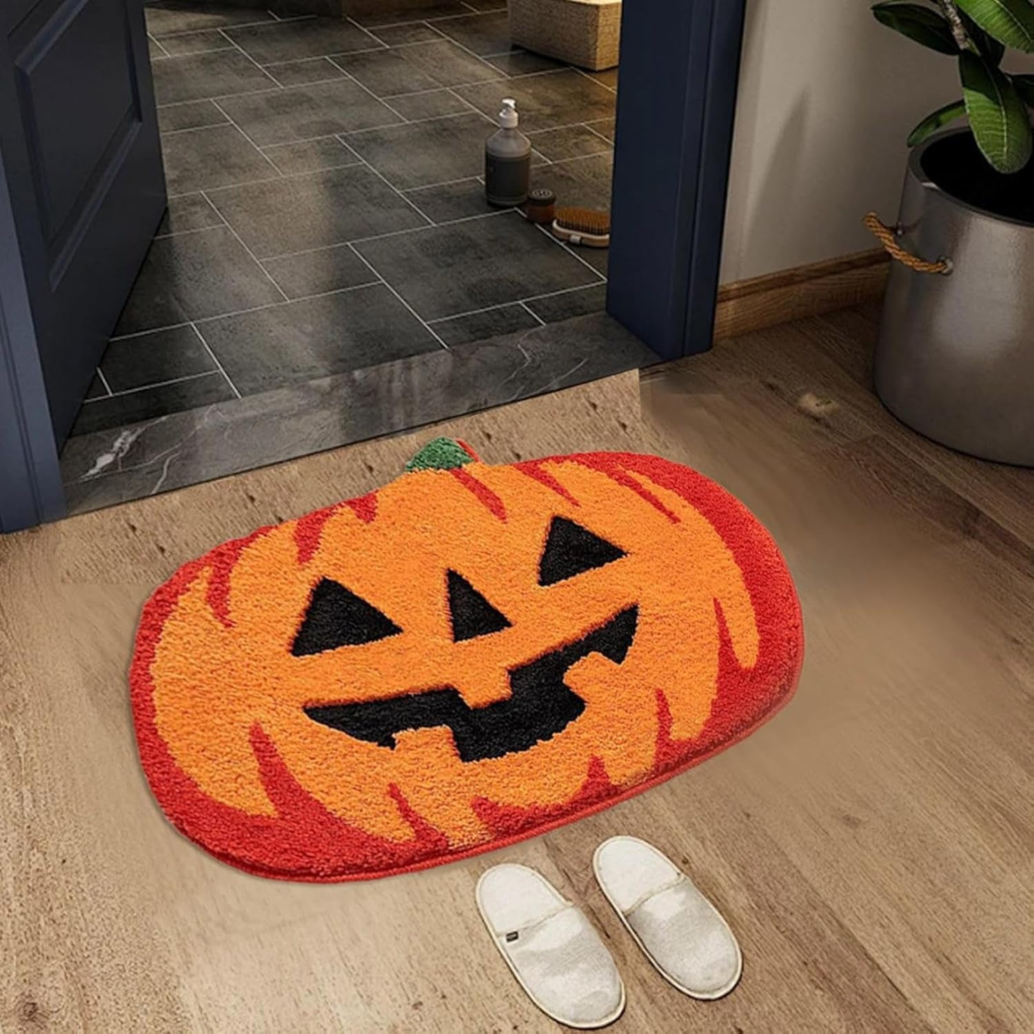 Halloween Pumpkin Bath Mat 24IN Non-Slip Orange