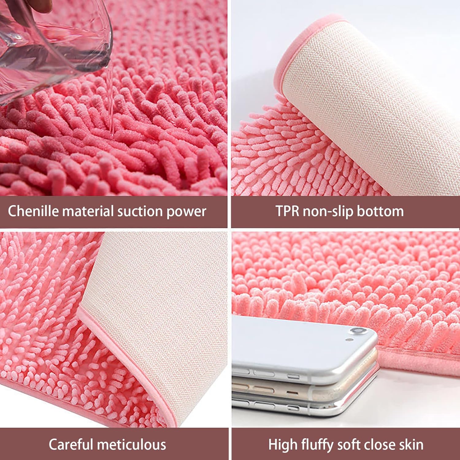 Soft Thick Chenille Bathroom Rug 20x12 Inch Non Slip