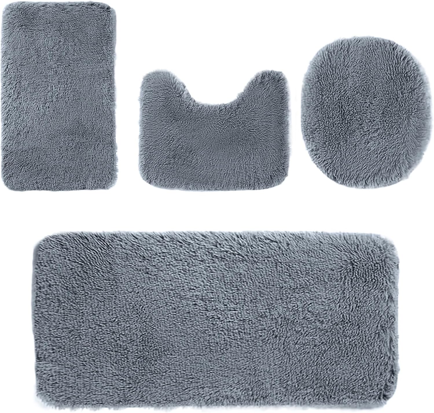 4PCS Bath Mat Set Non-Slip Soft Water Absorbent