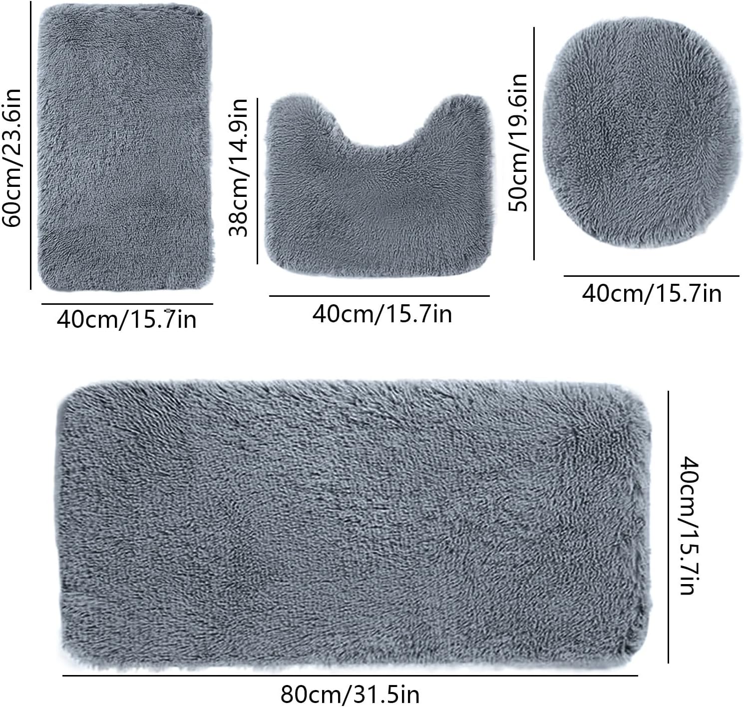 4PCS Bath Mat Set Non-Slip Soft Water Absorbent