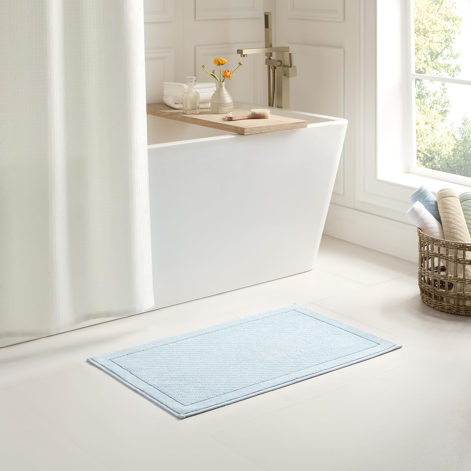 Arkwright Cotton Bath Rug - 24x36 in Blue Textured Woven Design