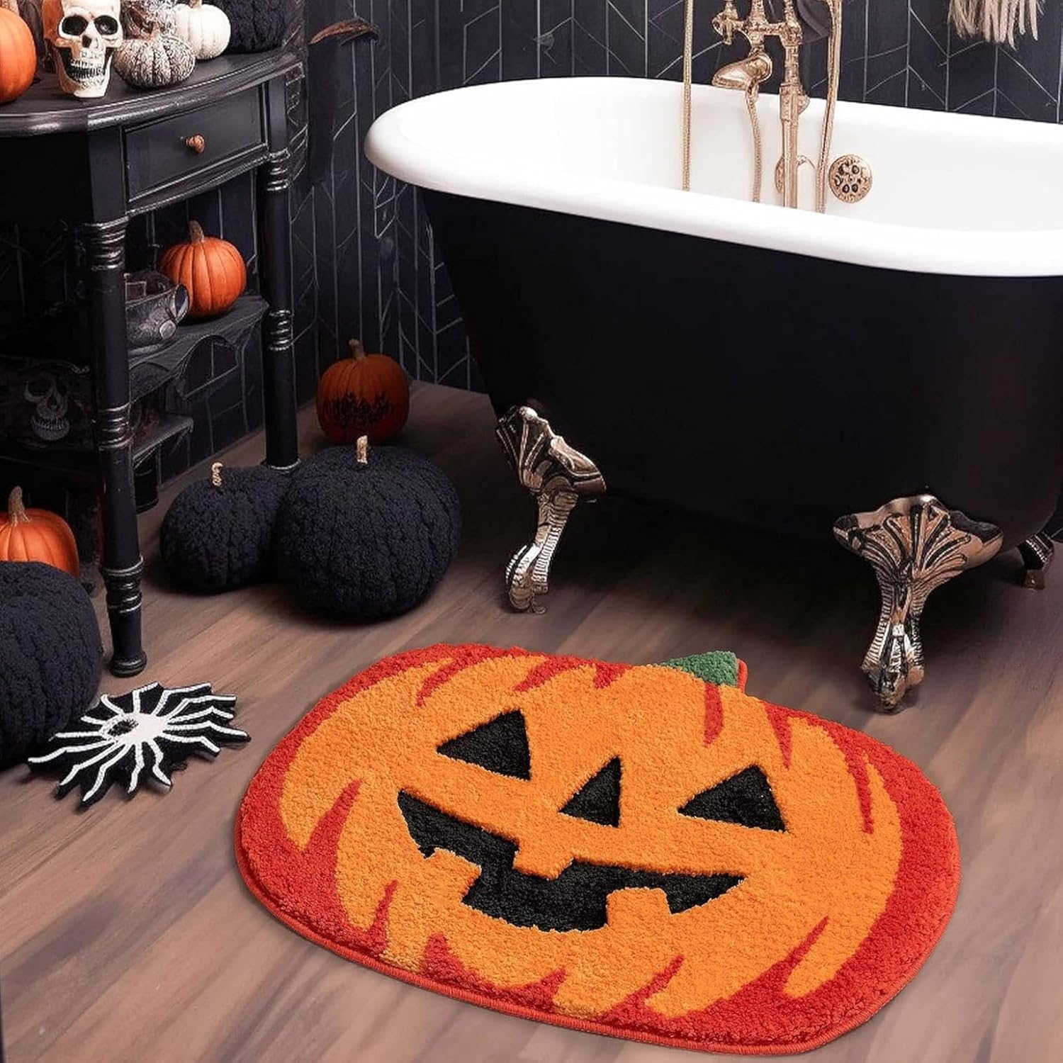 Halloween Pumpkin Bath Mat 24IN Non-Slip Orange