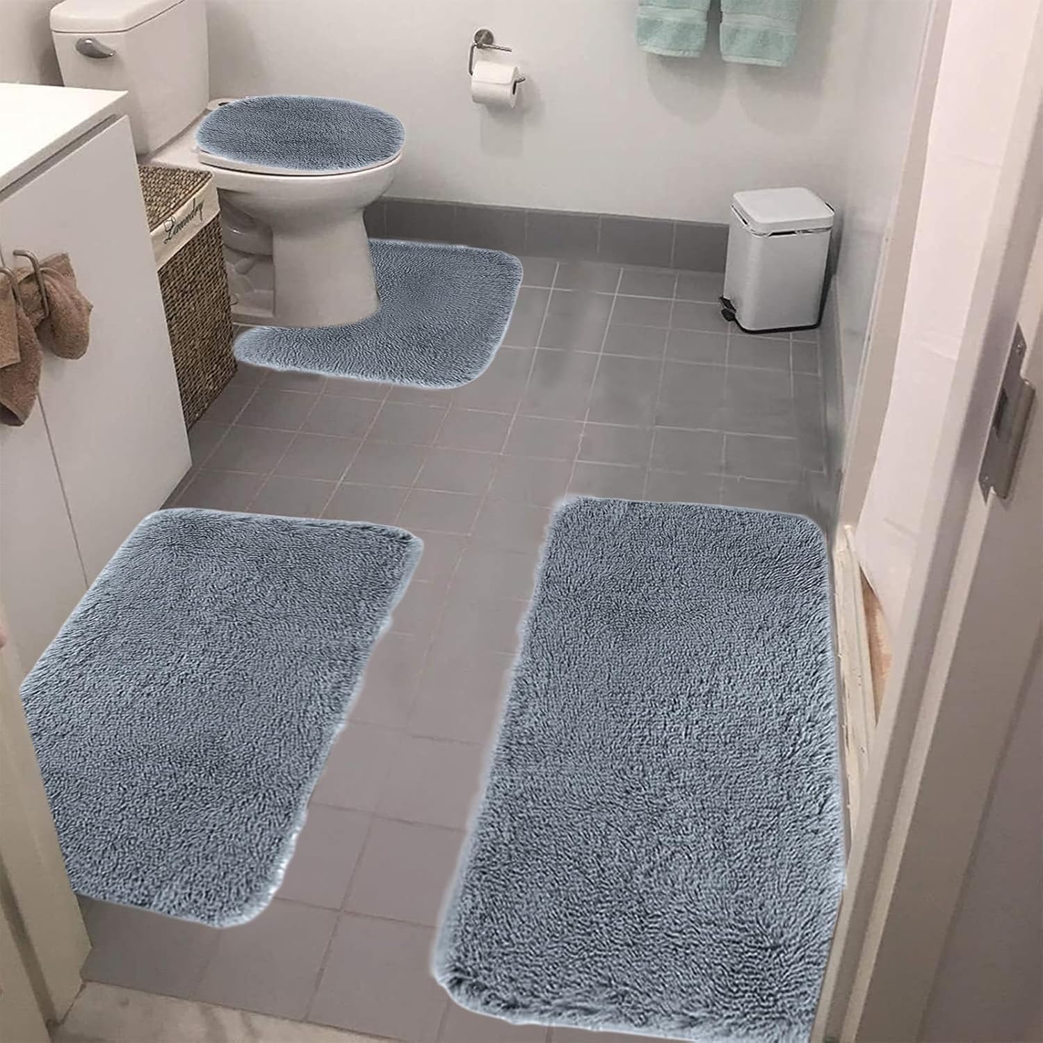 4PCS Bath Mat Set Non-Slip Soft Water Absorbent