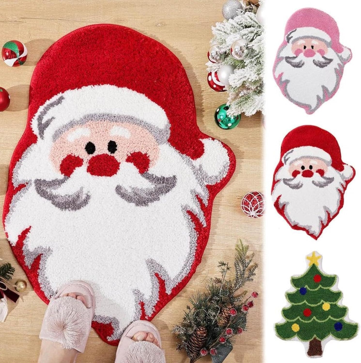 Christmas Bath Mats - Non-Slip Winter Carpet with Santa Pattern