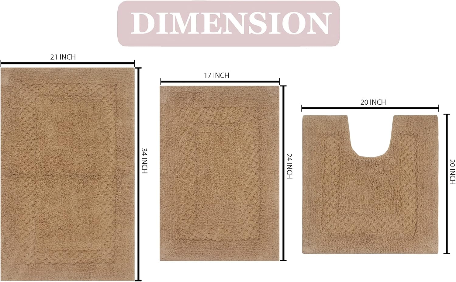Home Weavers Classy Bathmat Set 3 Piece Non-Slip Linen