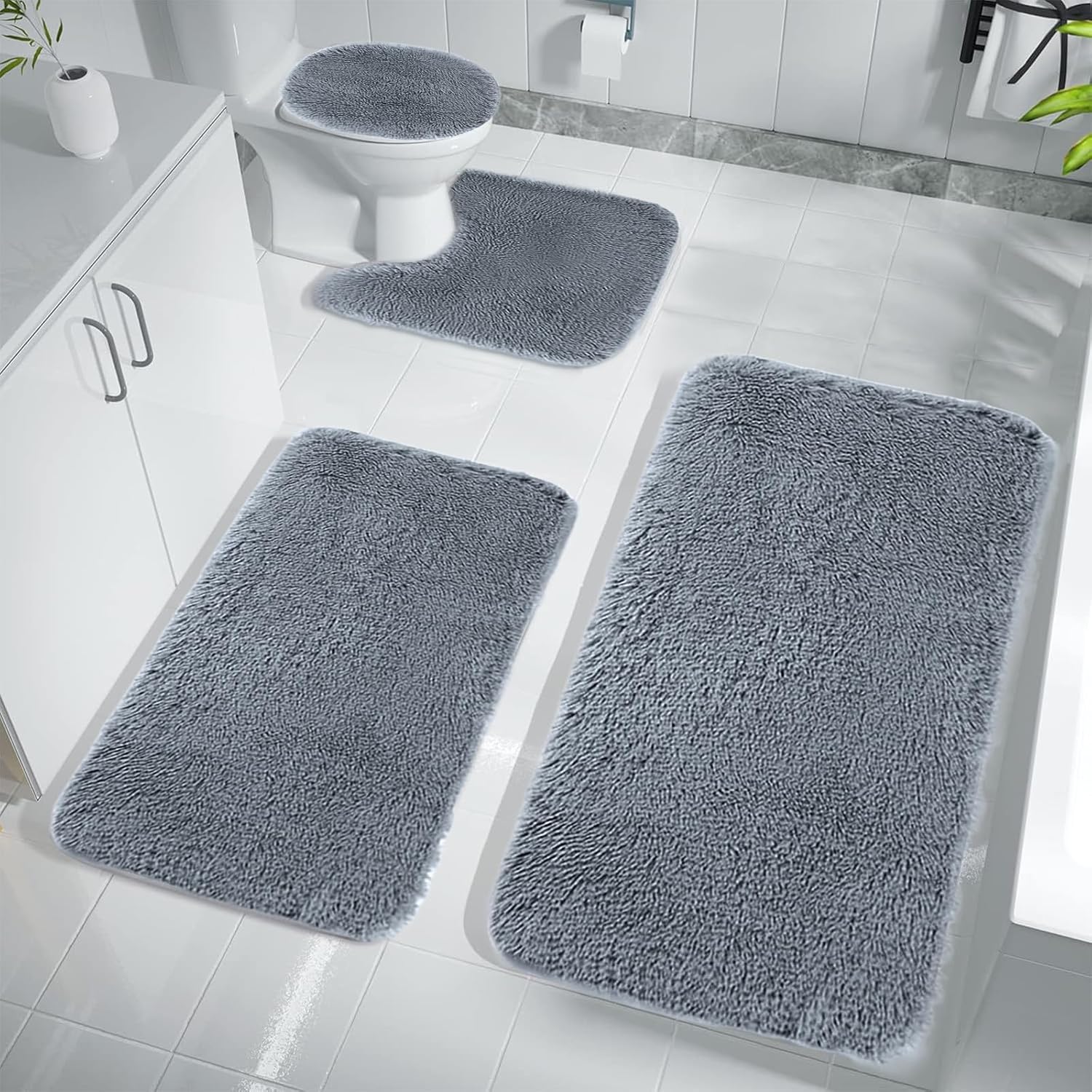 4PCS Bath Mat Set Non-Slip Soft Water Absorbent