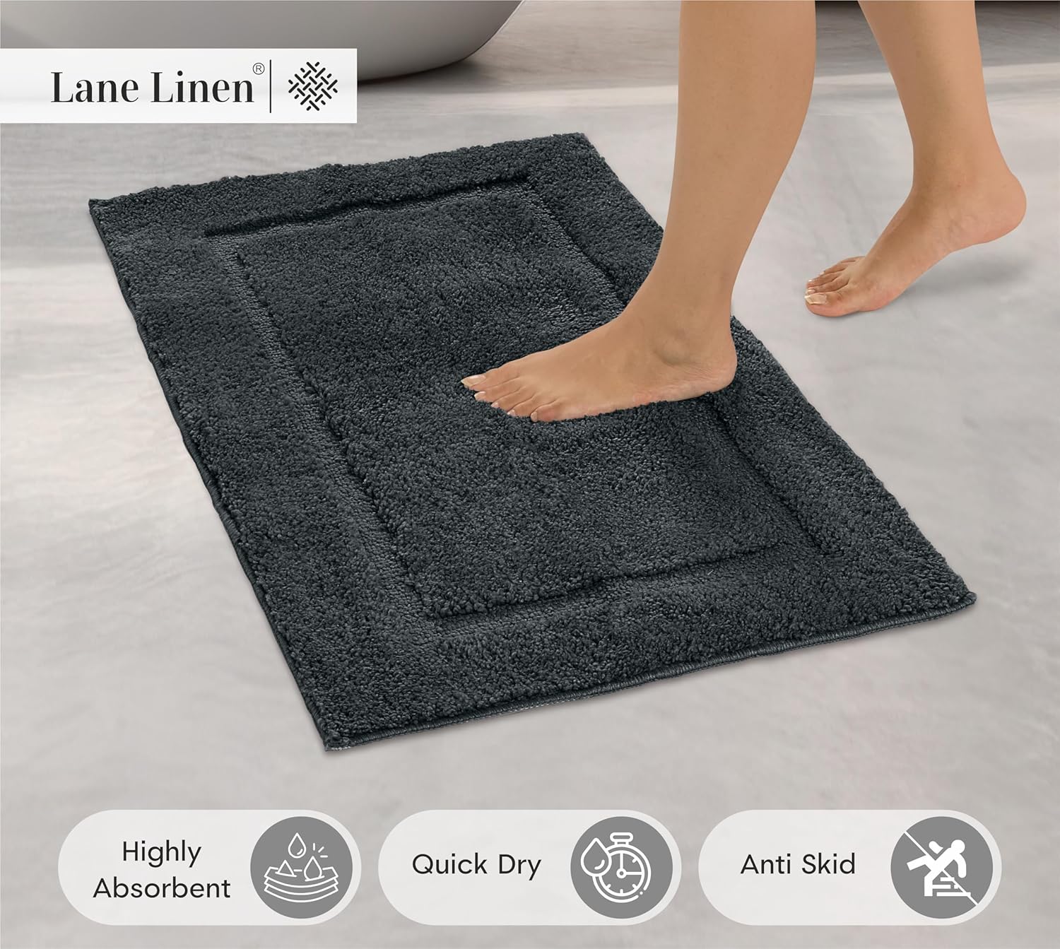 Lane Linen Charcoal Bath Mat Set 2 Pc