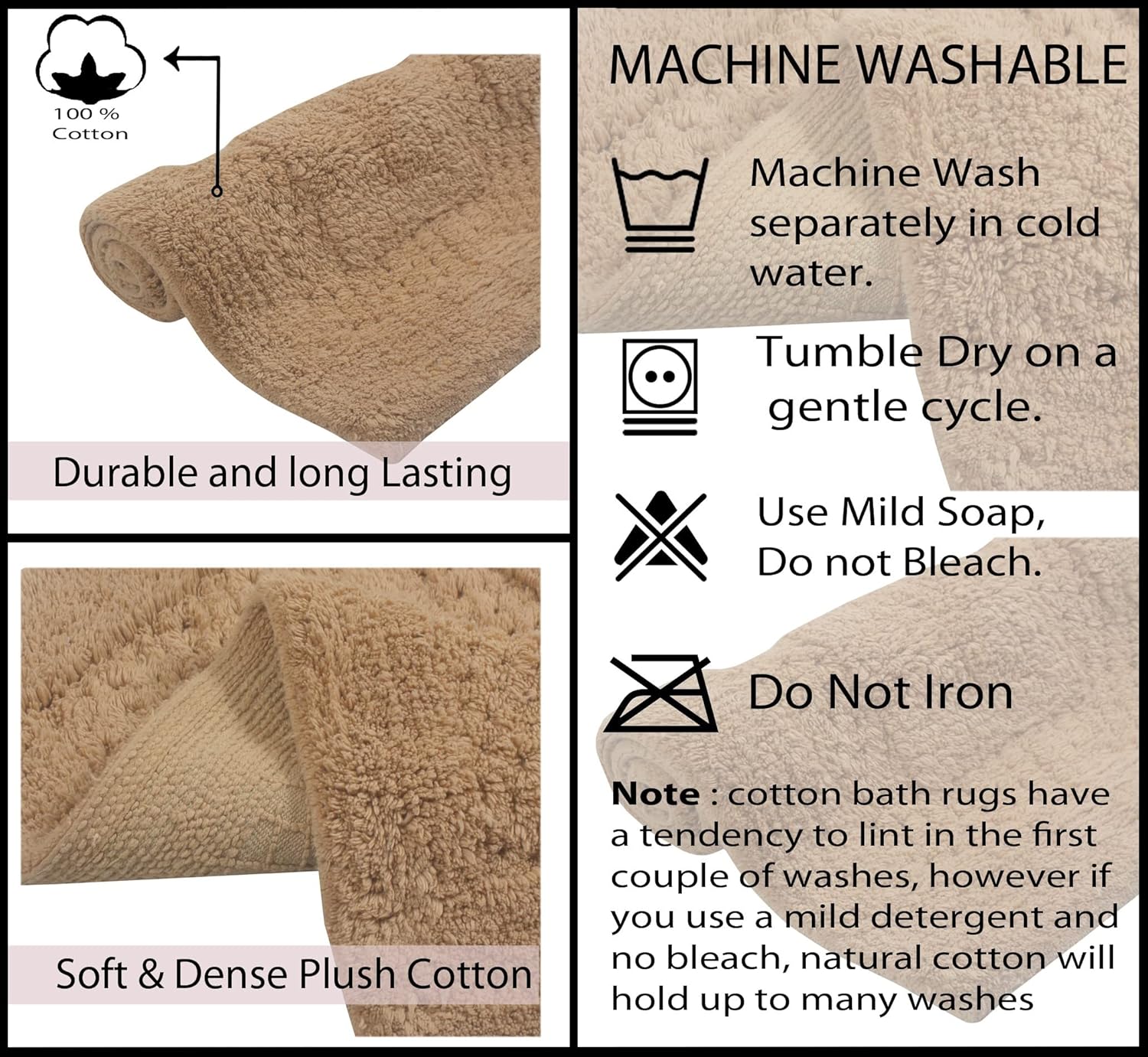 Home Weavers Classy Bathmat Set 3 Piece Non-Slip Linen