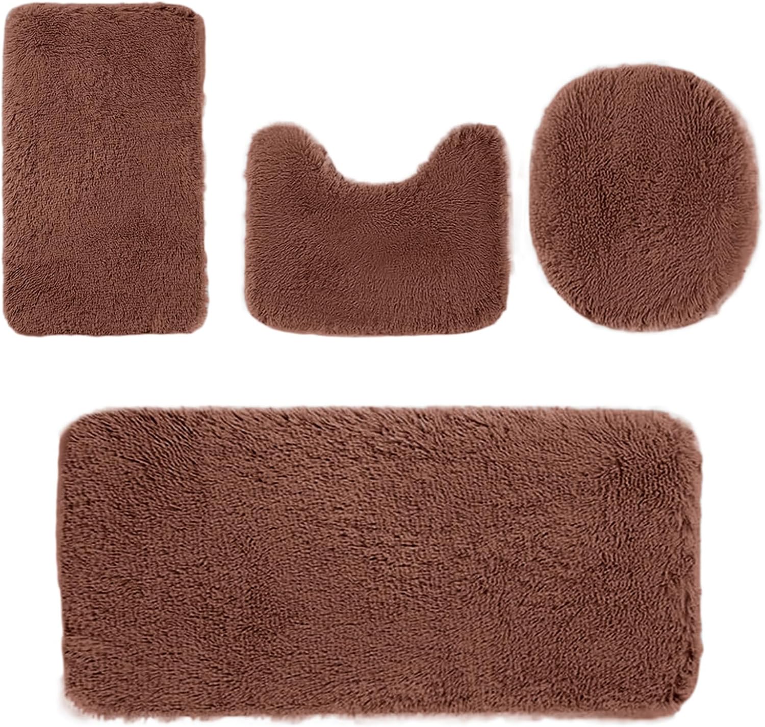 4 Piece Bathroom Rug Set with Non-Slip Mats and Toilet Cover
