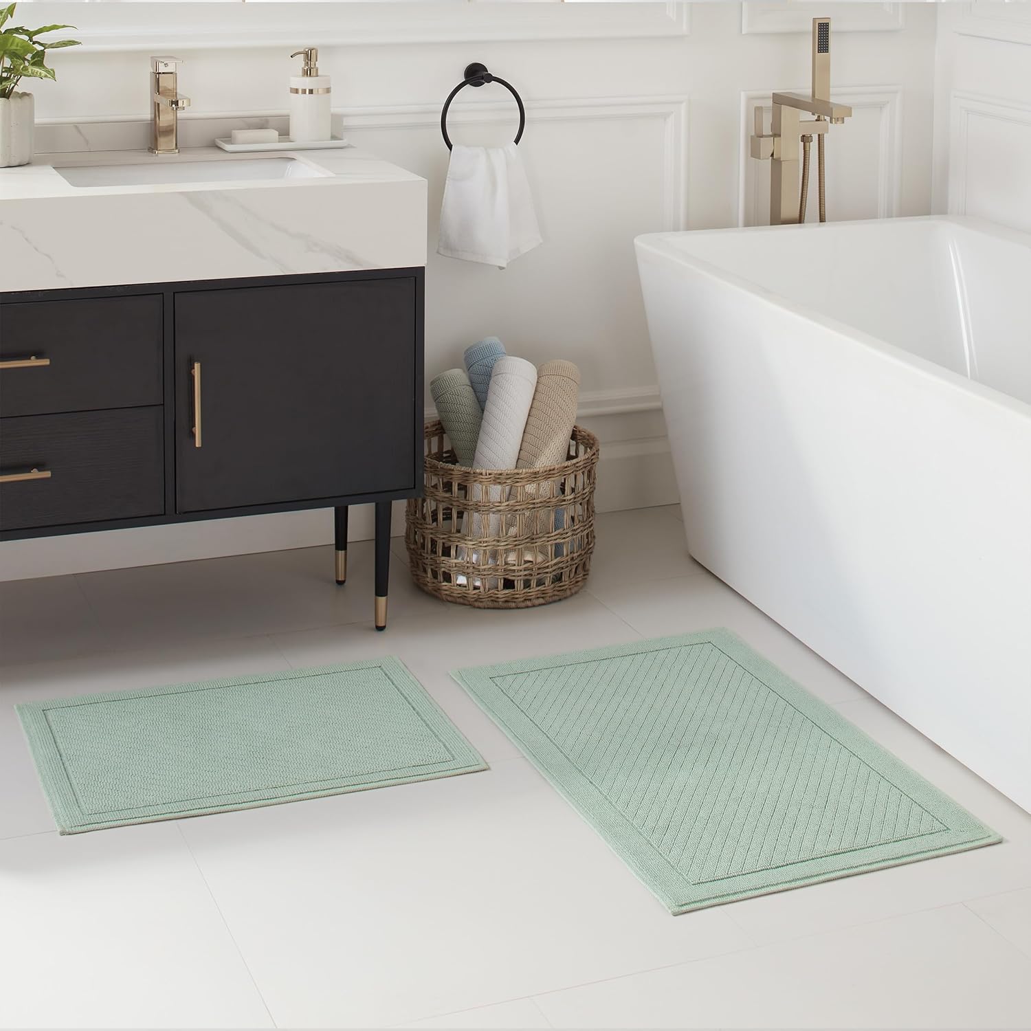 Arkwright 2 Piece Cotton Bath Rug Set - Green 17x24 20x32 in