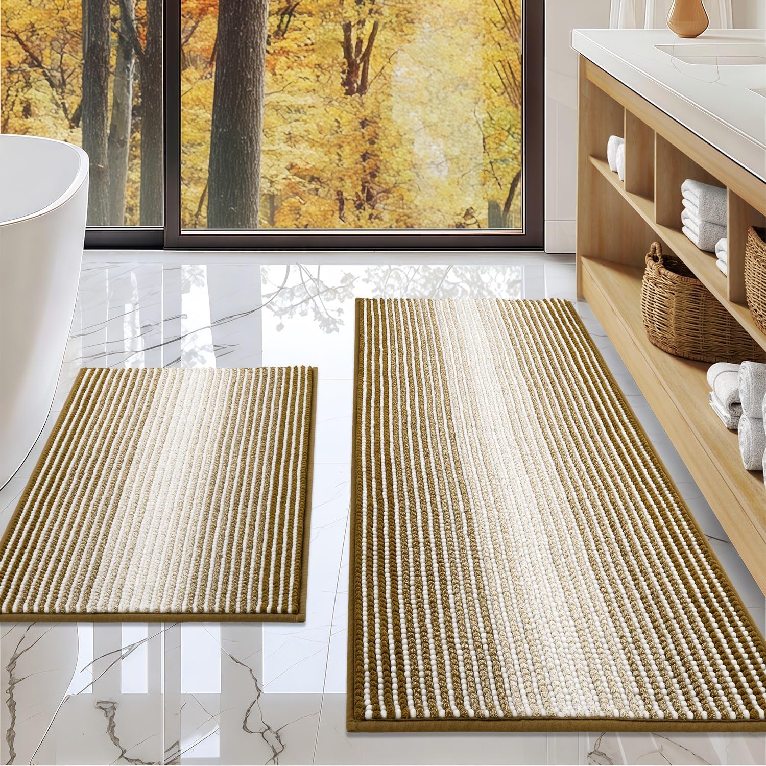 BSICPRO Bath Rugs Set - 2 Piece Non Slip Chenille Mats