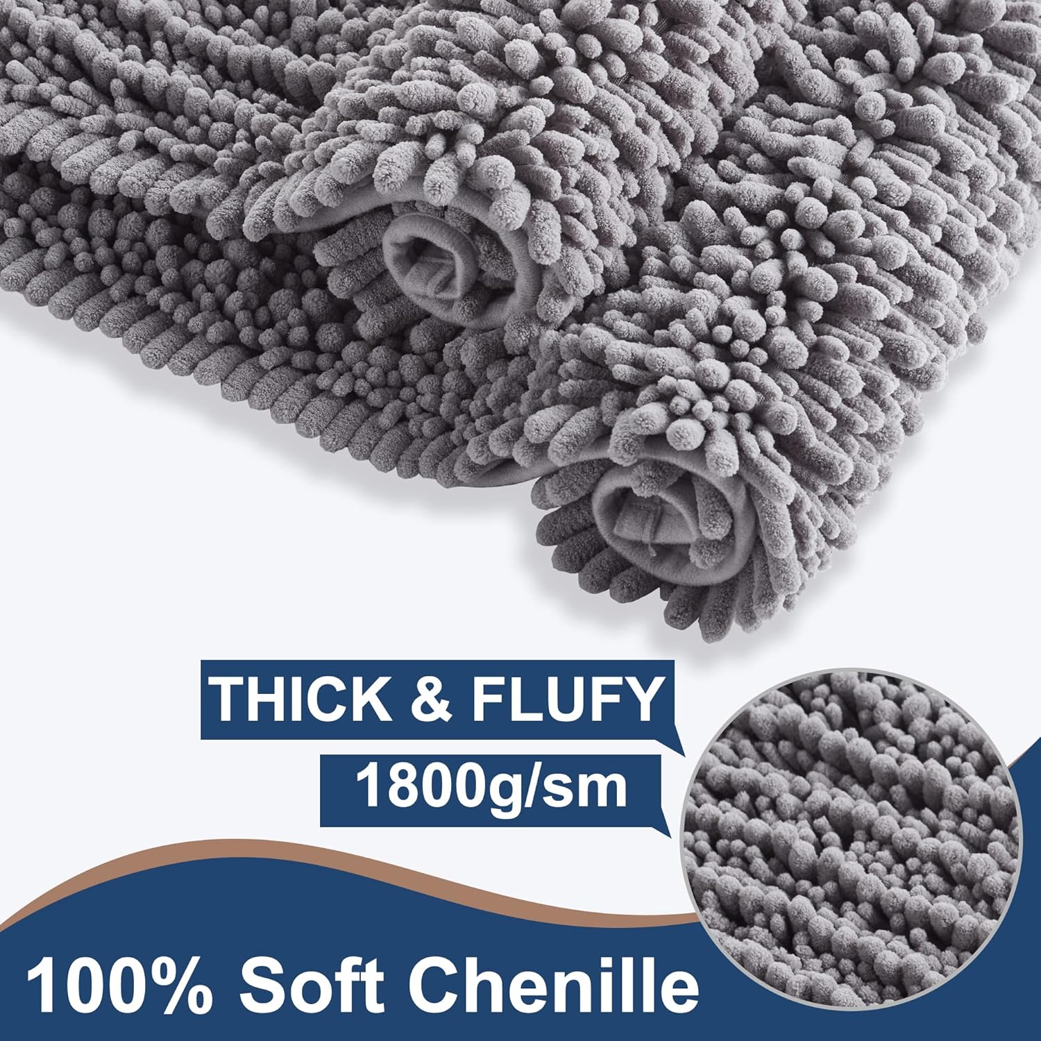 FLOLEOPA Soft Plush Microfiber Bath Mat 17x24 Inches Grey