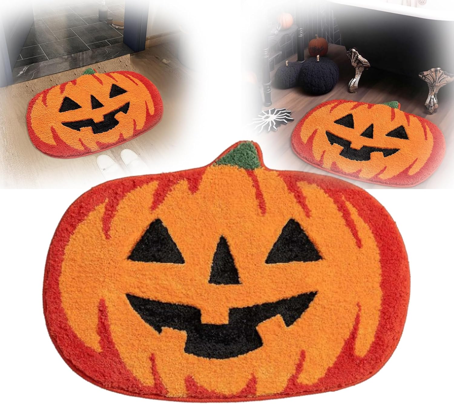 Halloween Pumpkin Bath Mat 24IN Non-Slip Orange