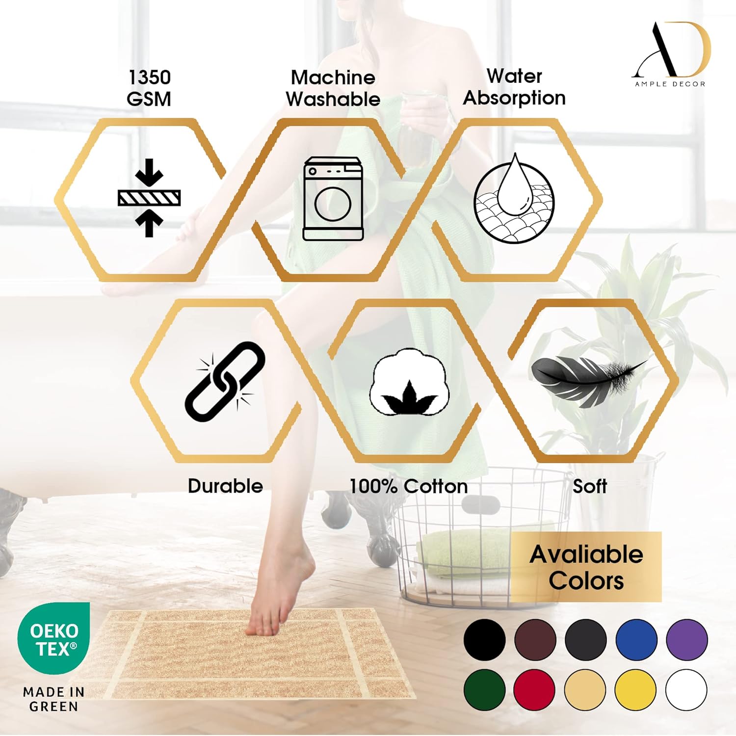Ample Decor Cotton Bath Mats 2 Pack - Brown